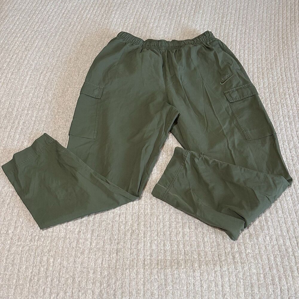 Nike Men's Green Cargo Pants Size L Drawstring Straight Leg Cotton Streetwear
